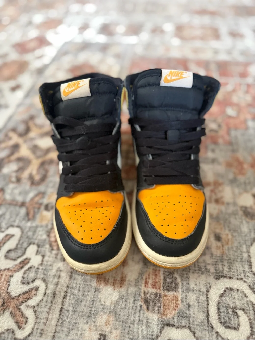 Nike Kids High-Top Sneakers in Black, White & Yellow-Orange